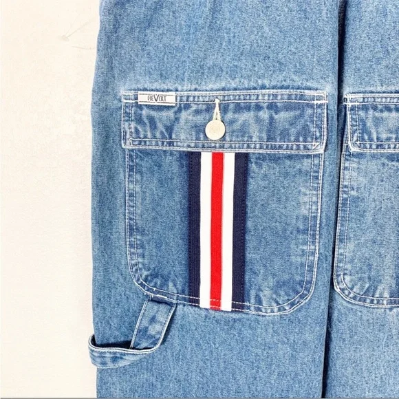 Deadstock Vintage Revolt Jeans Blue Denim Overalls with Stripe Accents - Picture 7 of 11